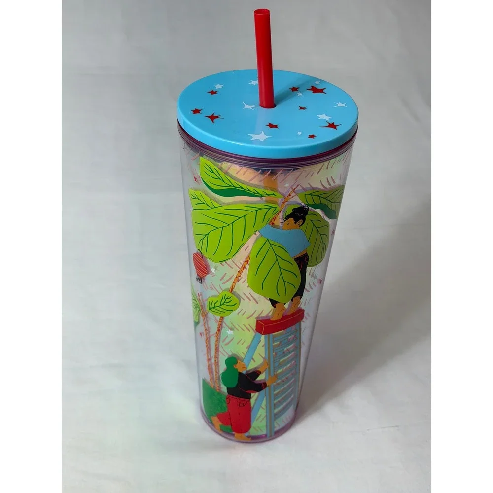 Starbucks Moonlee Chai Iridescent Cold Cup Tumbler 24oz Venti Blue Lid Red Straw